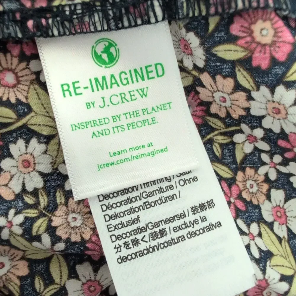 J.Crew Blouse XXS 2XS Floral Ruffle‎ Neck Smocked Puff Sleeve Cotton Poplin